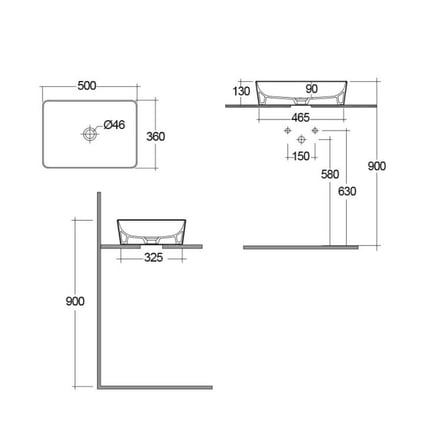 Νιπτήρας Feeling Rectangle White matt 50x36x13 cm Rak Ceramics
